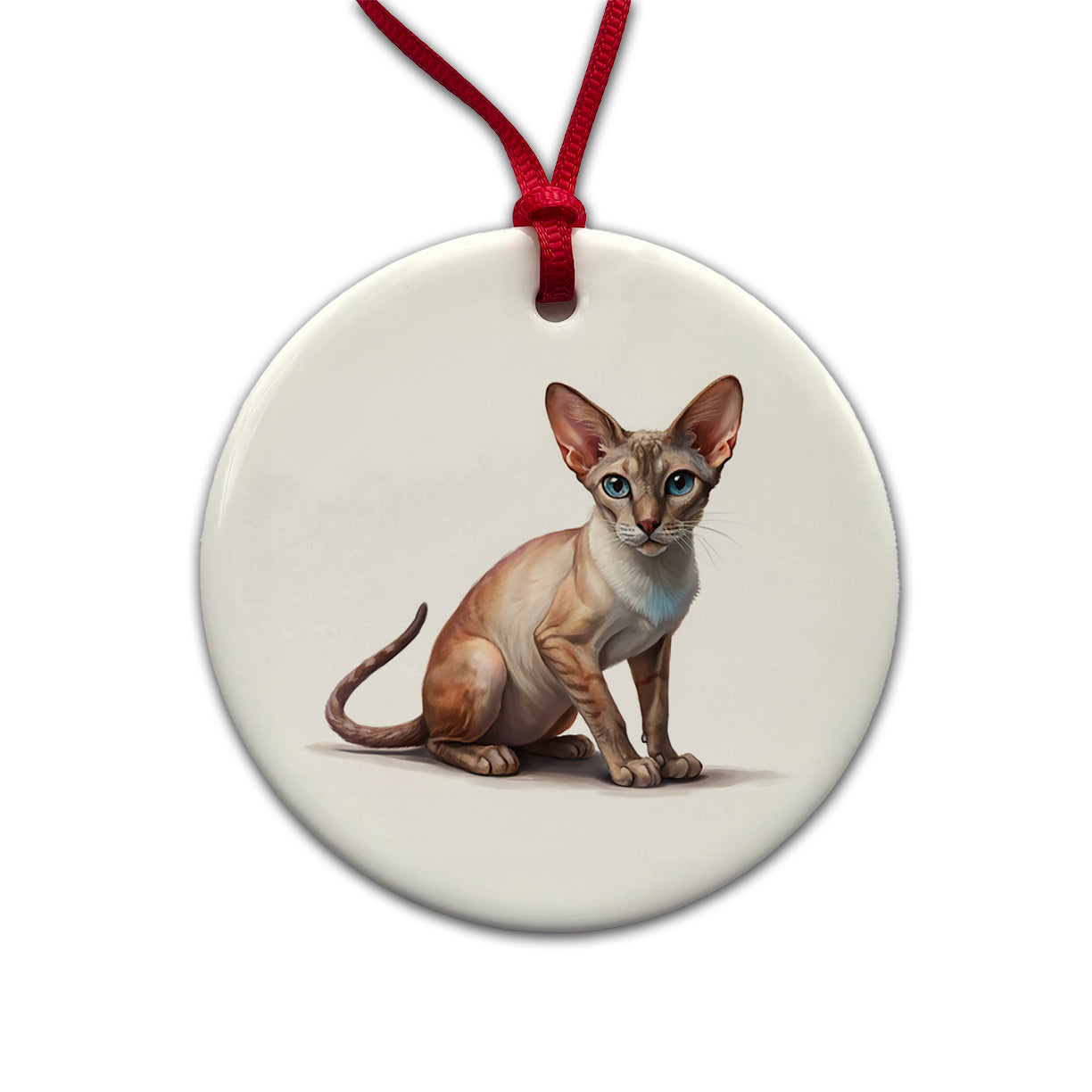Oriental Shorthair Cat Illustration Round Ceramic Holiday Christmas Tree Ornament