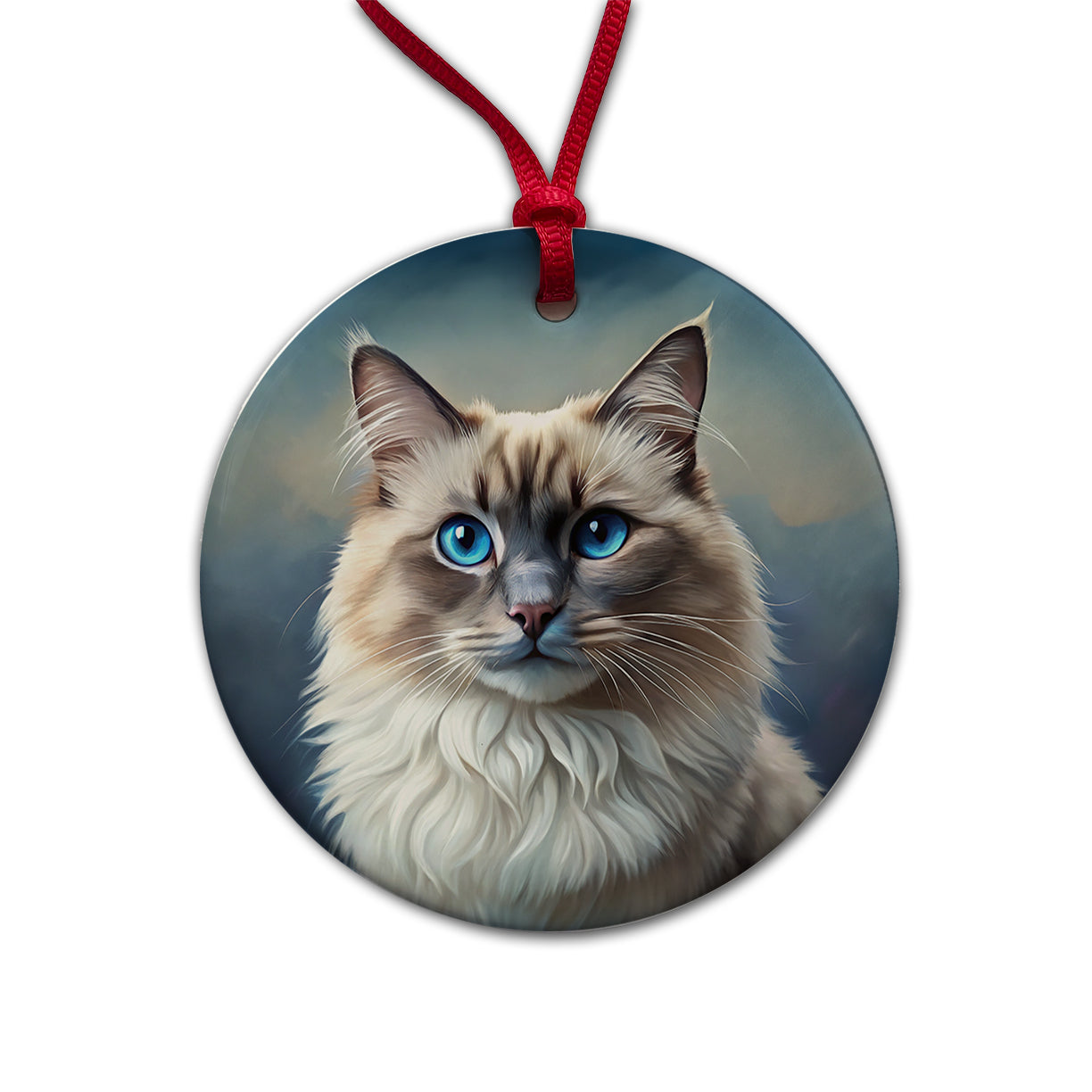 Ragdoll Cat Illustration Round Ceramic Holiday Christmas Tree Ornament