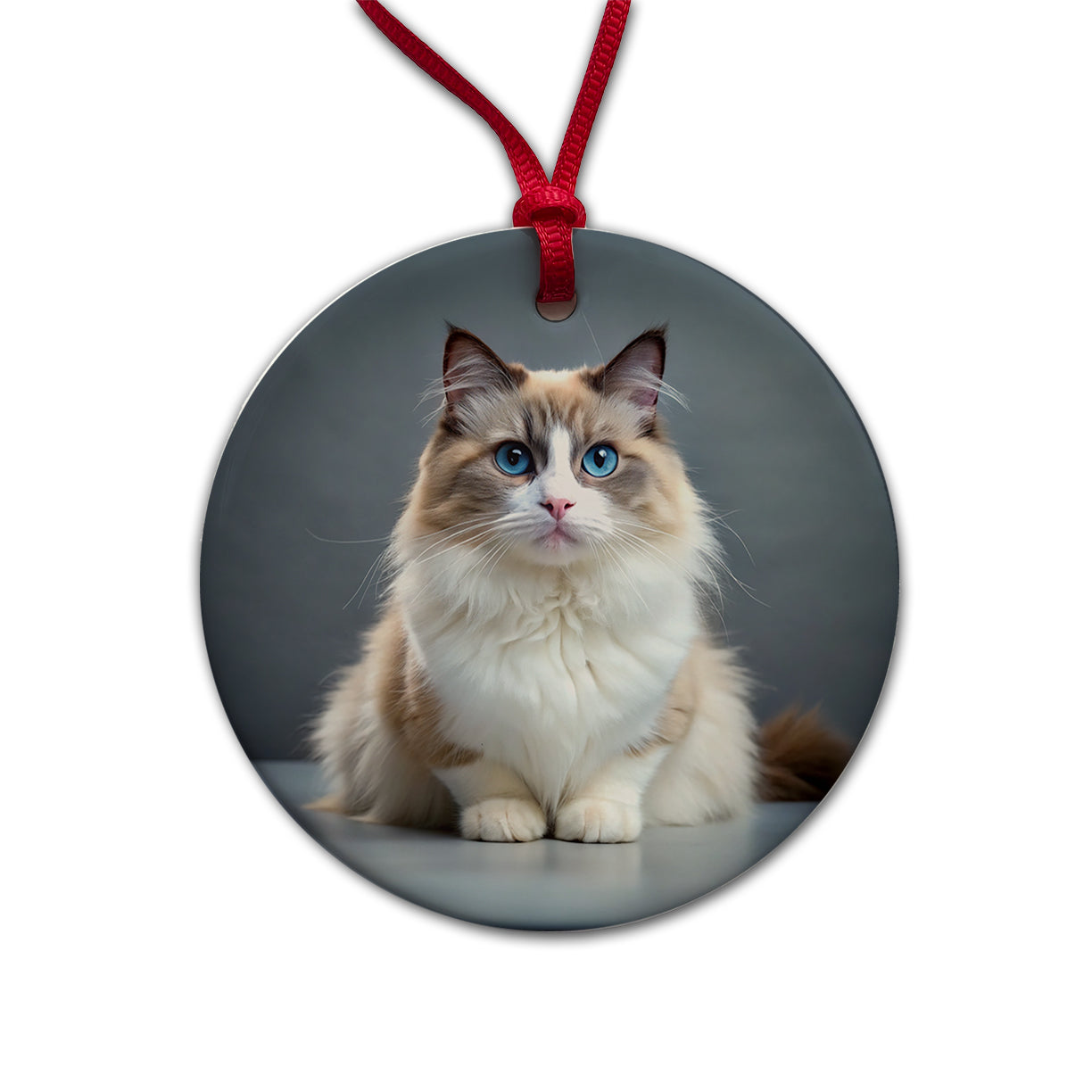 Ragdoll Cat Photo Round Ceramic Holiday Christmas Tree Ornament