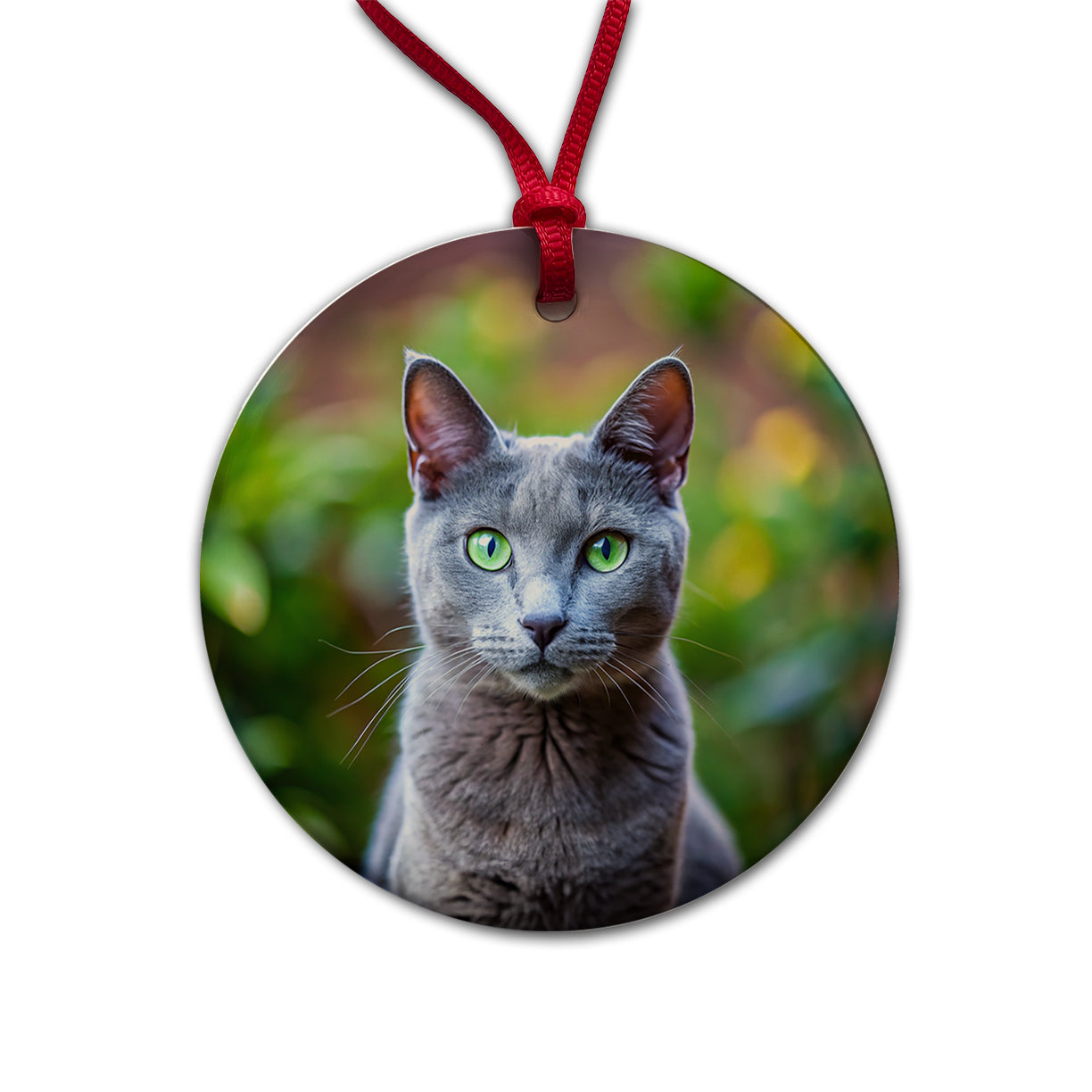 Russian Blue Cat Photo Round Ceramic Holiday Christmas Tree Ornament