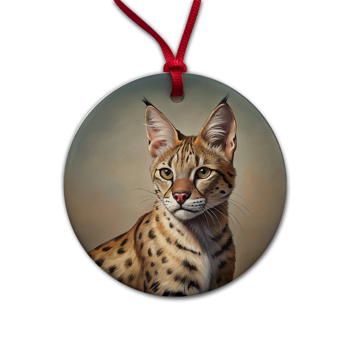 Savannah Cat Illustration Round Ceramic Holiday Christmas Tree Ornament