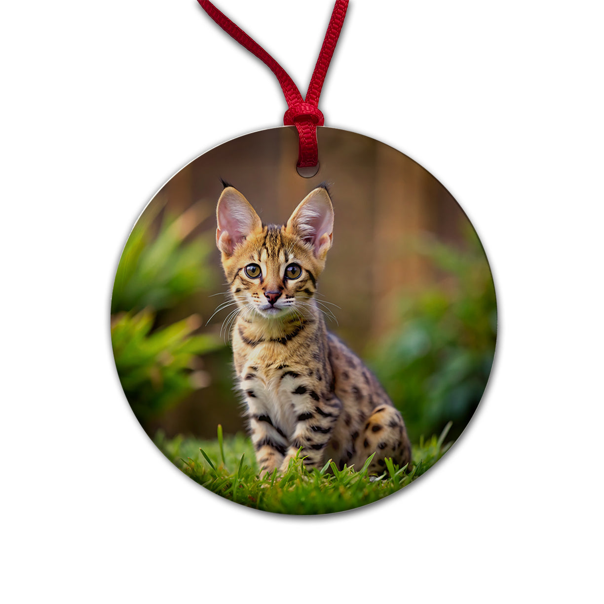 Savannah Cat Kitten Photo Round Ceramic Holiday Christmas Tree Ornament