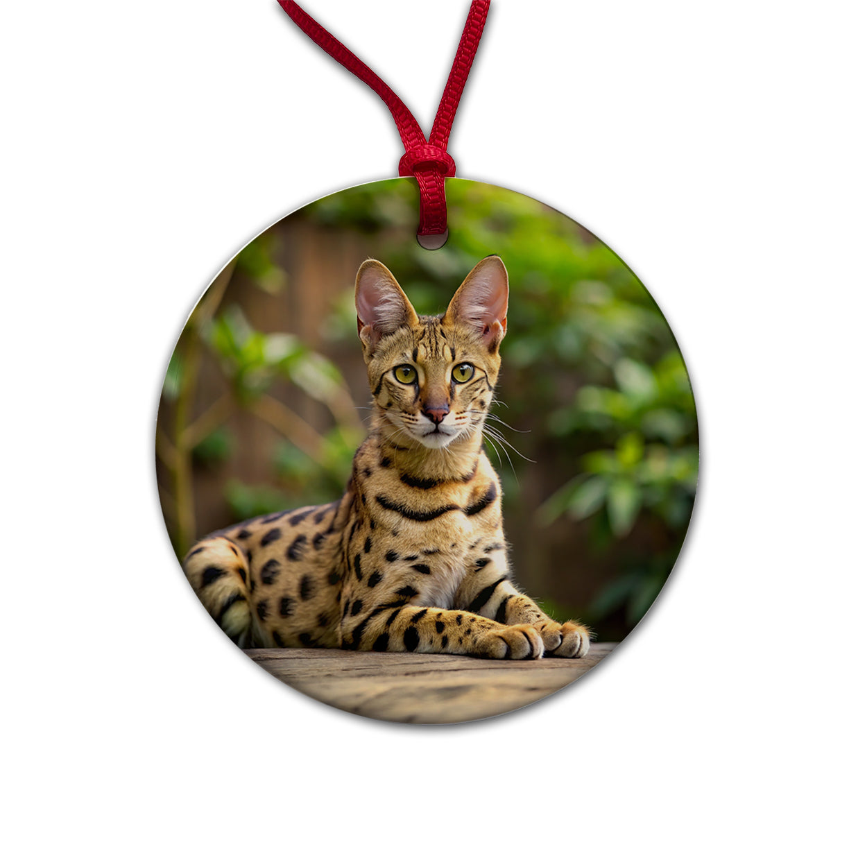Savannah Cat Photo Round Ceramic Holiday Christmas Tree Ornament