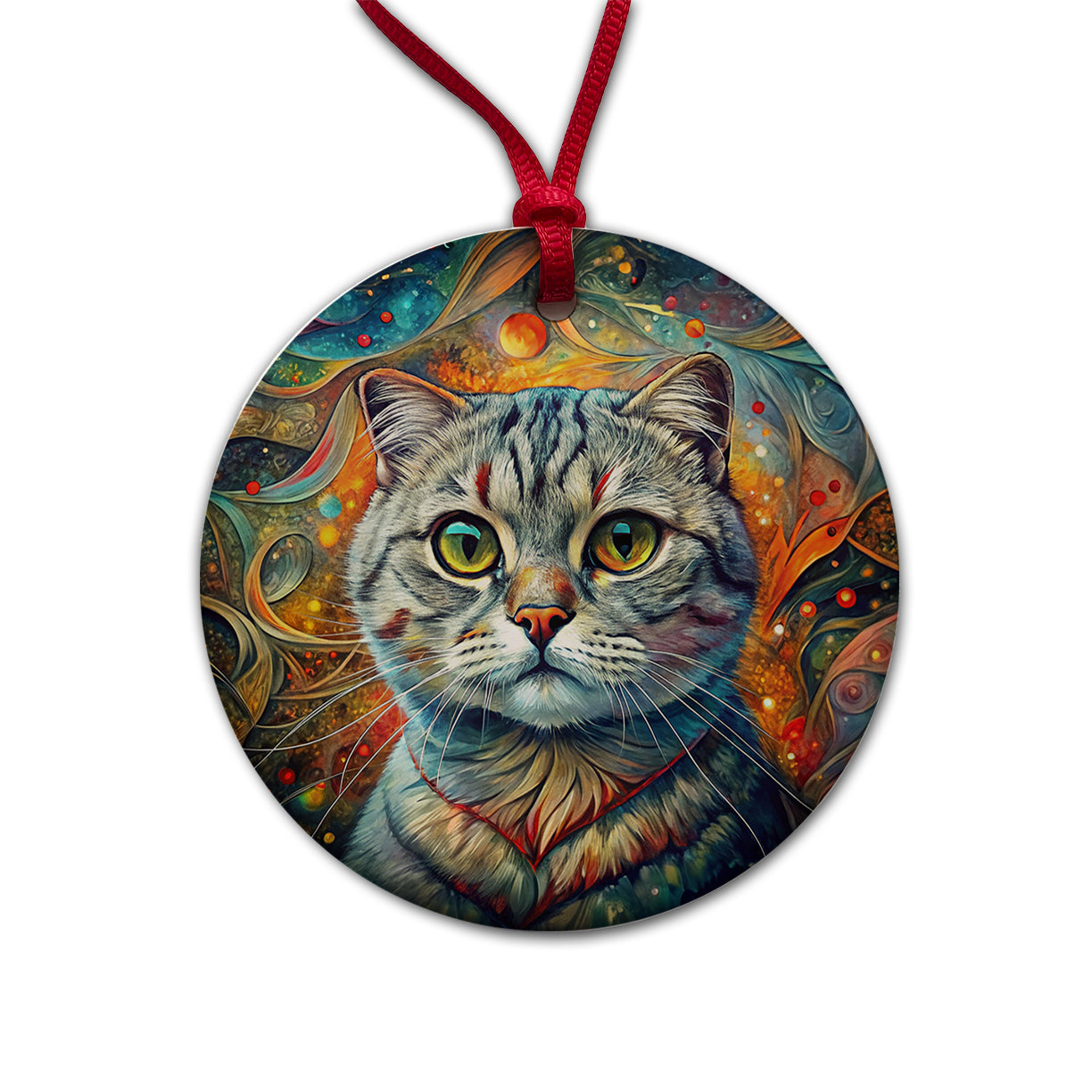 Scottish Fold Cat Abstract Art Round Ceramic Holiday Christmas Tree Ornament