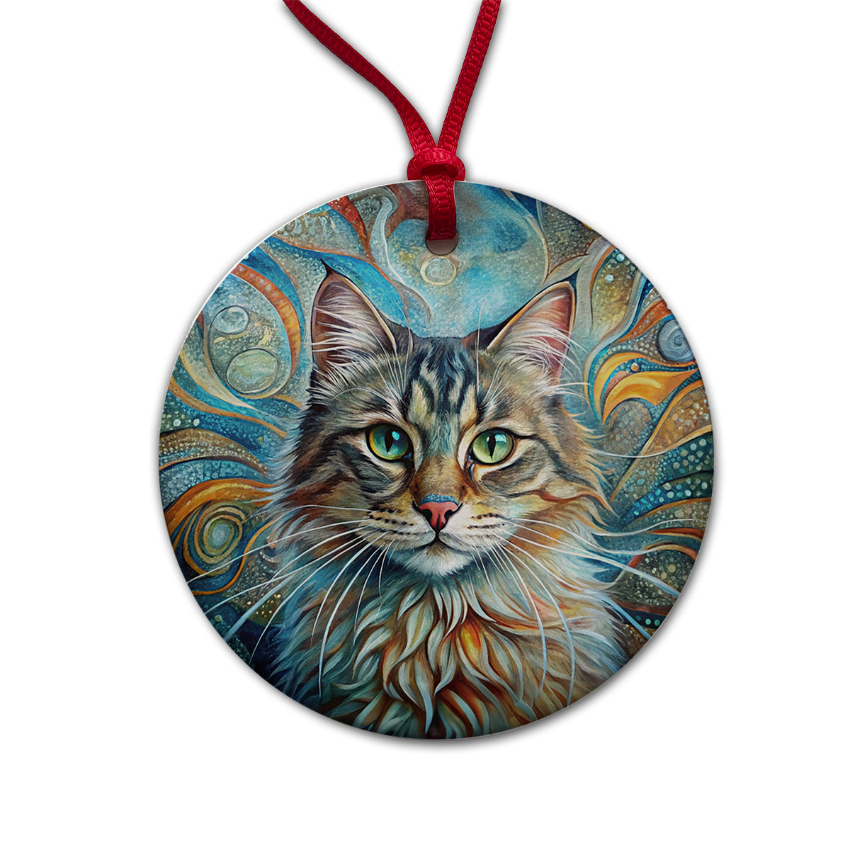 Siberian Cat Abstract Art Round Ceramic Holiday Christmas Tree Ornament