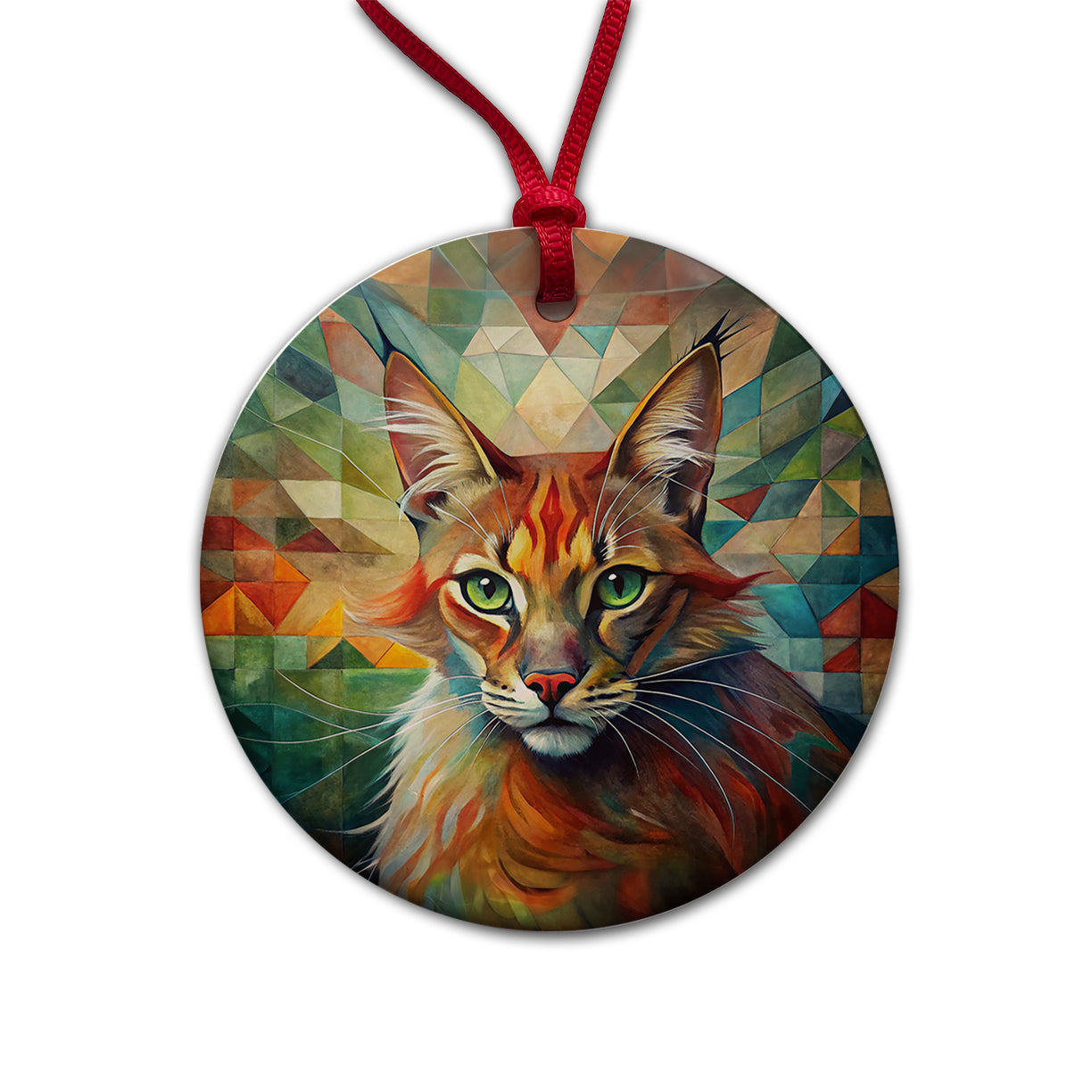 Somali Cat Abstract Art Round Ceramic Holiday Christmas Tree Ornament