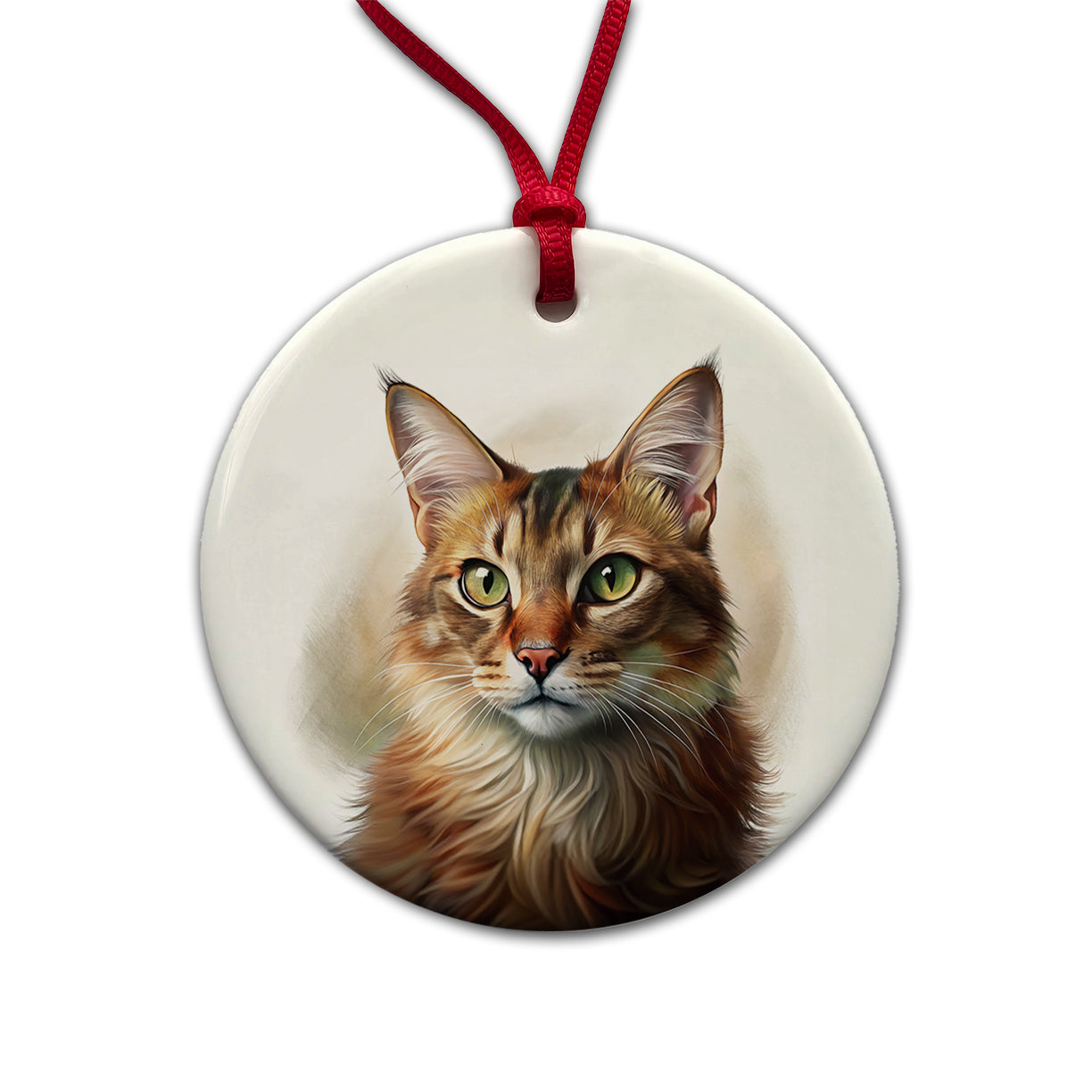 Somali Cat Illustration Round Ceramic Holiday Christmas Tree Ornament
