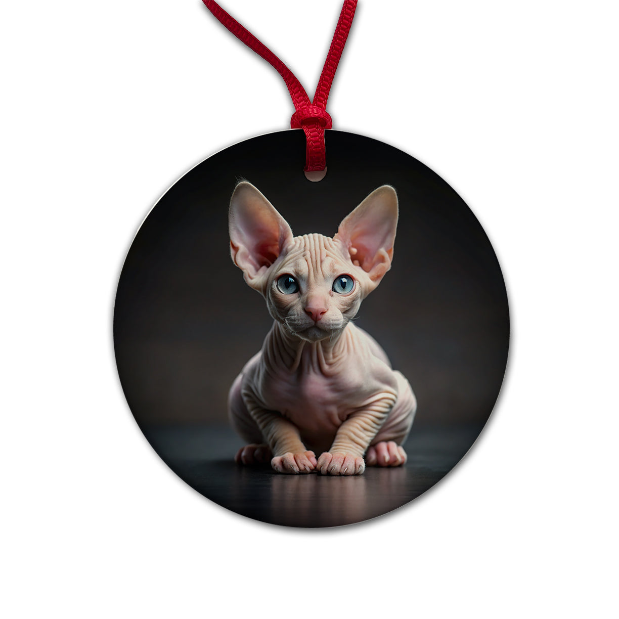Sphynx Cat Kitten Photo Round Ceramic Holiday Christmas Tree Ornament
