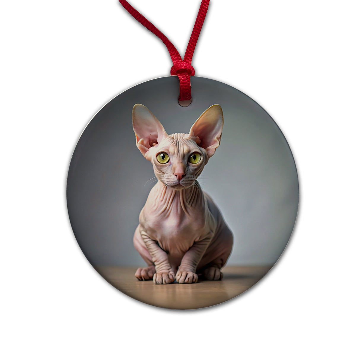 Sphynx Cat Photo Round Ceramic Holiday Christmas Tree Ornament