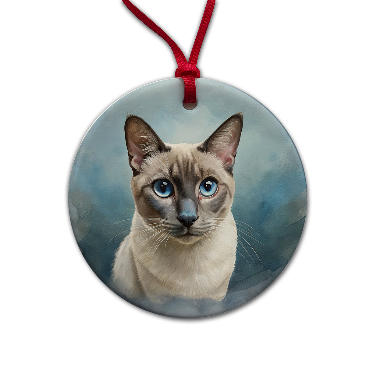 Tonkinese Cat Illustration Round Ceramic Holiday Christmas Tree Ornament