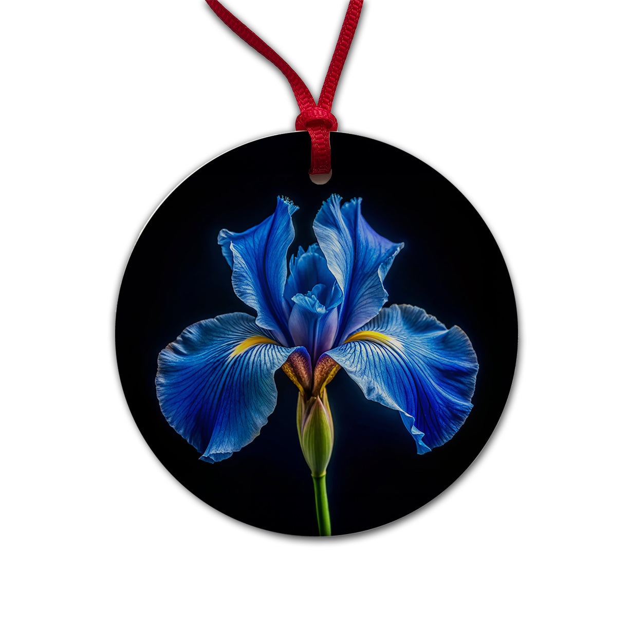 Blue Iris Flower Photo Round Ceramic Holiday Christmas Tree Ornament