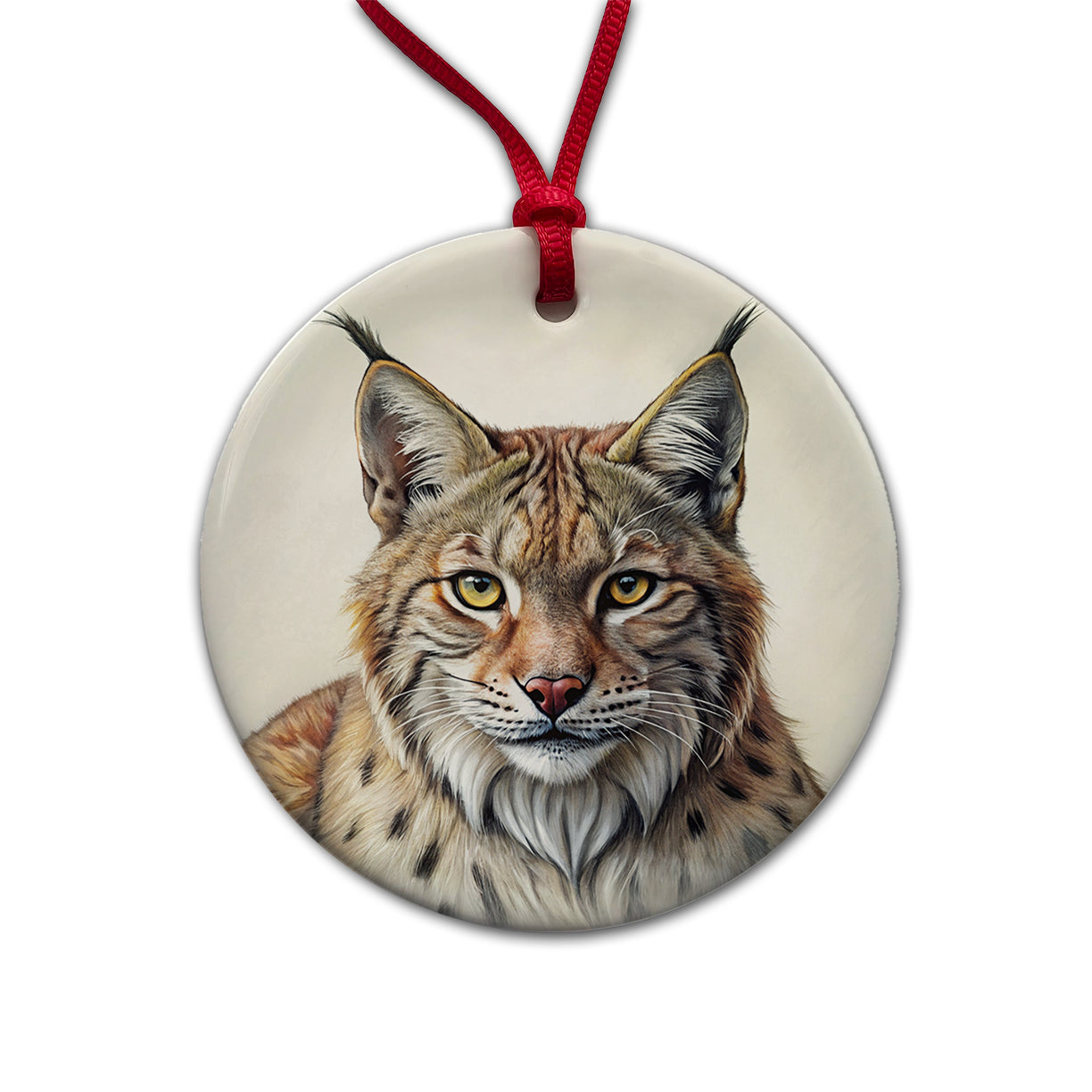 Bobcat Face Illustration Round Ceramic Holiday Christmas Tree Ornament