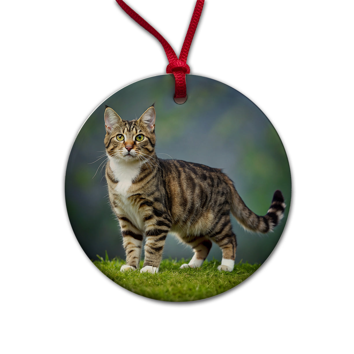 Cute Tabby Cat Photo Round Ceramic Holiday Christmas Tree Ornament