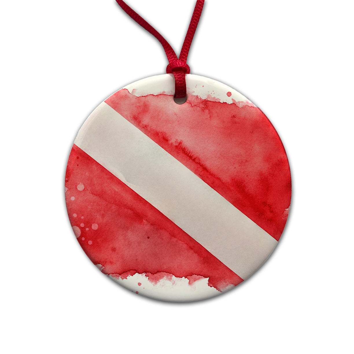Diver Diving Dive Flag Watercolor Round Ceramic Holiday Christmas Tree Ornament