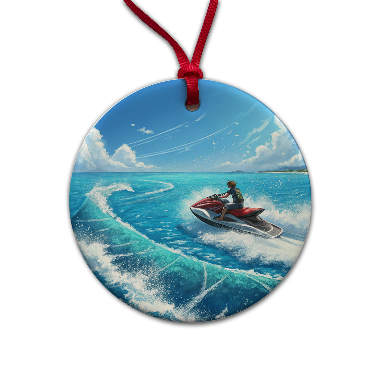 Jet Ski Skiing On Vacation Round Ceramic Holiday Christmas Tree Ornament