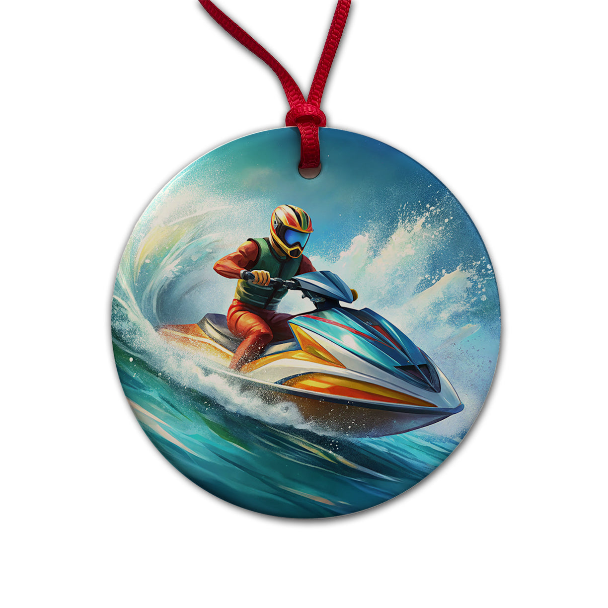 Jet Ski Skiing Racing Round Ceramic Holiday Christmas Tree Ornament