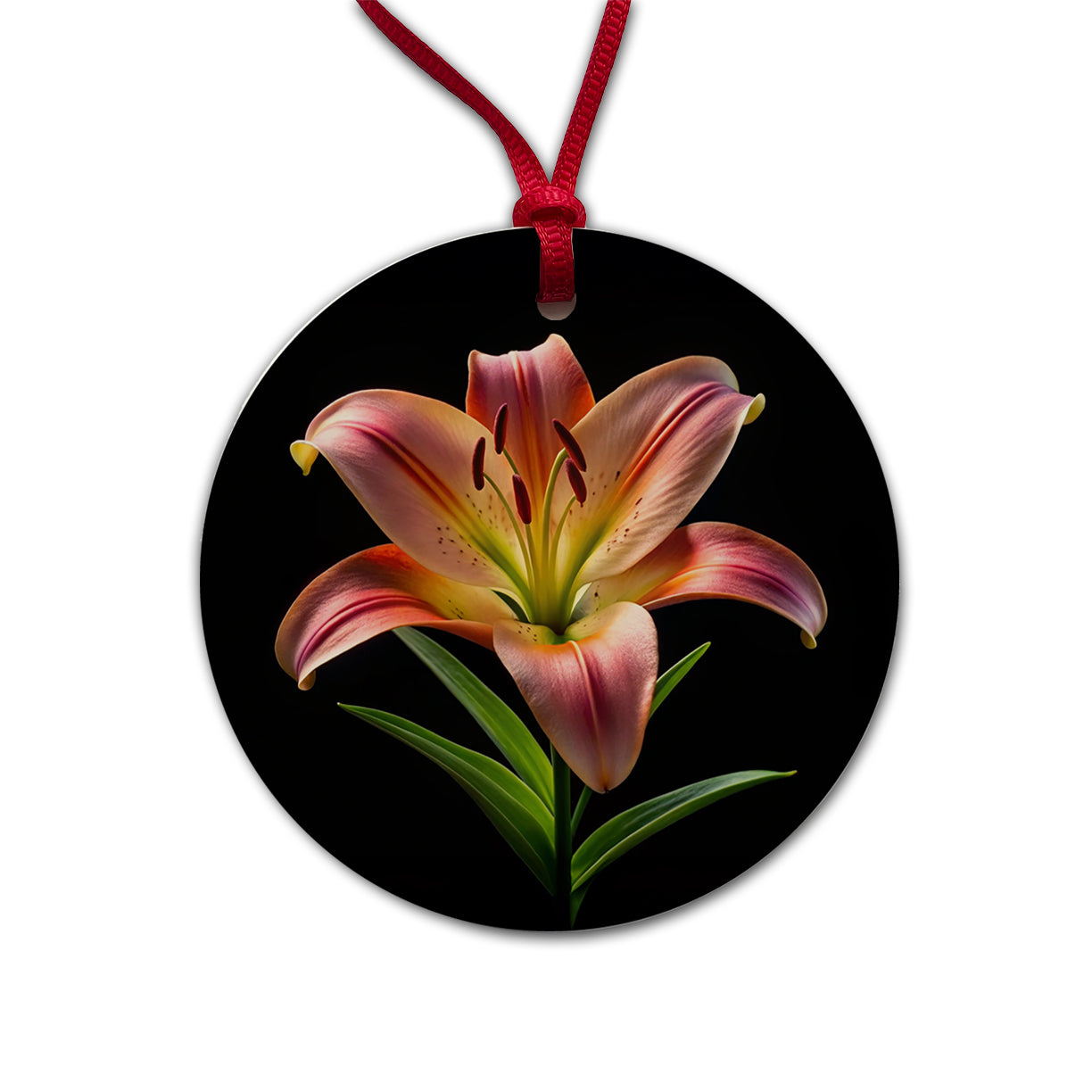 Lily Flower Photo Round Ceramic Holiday Christmas Tree Ornament