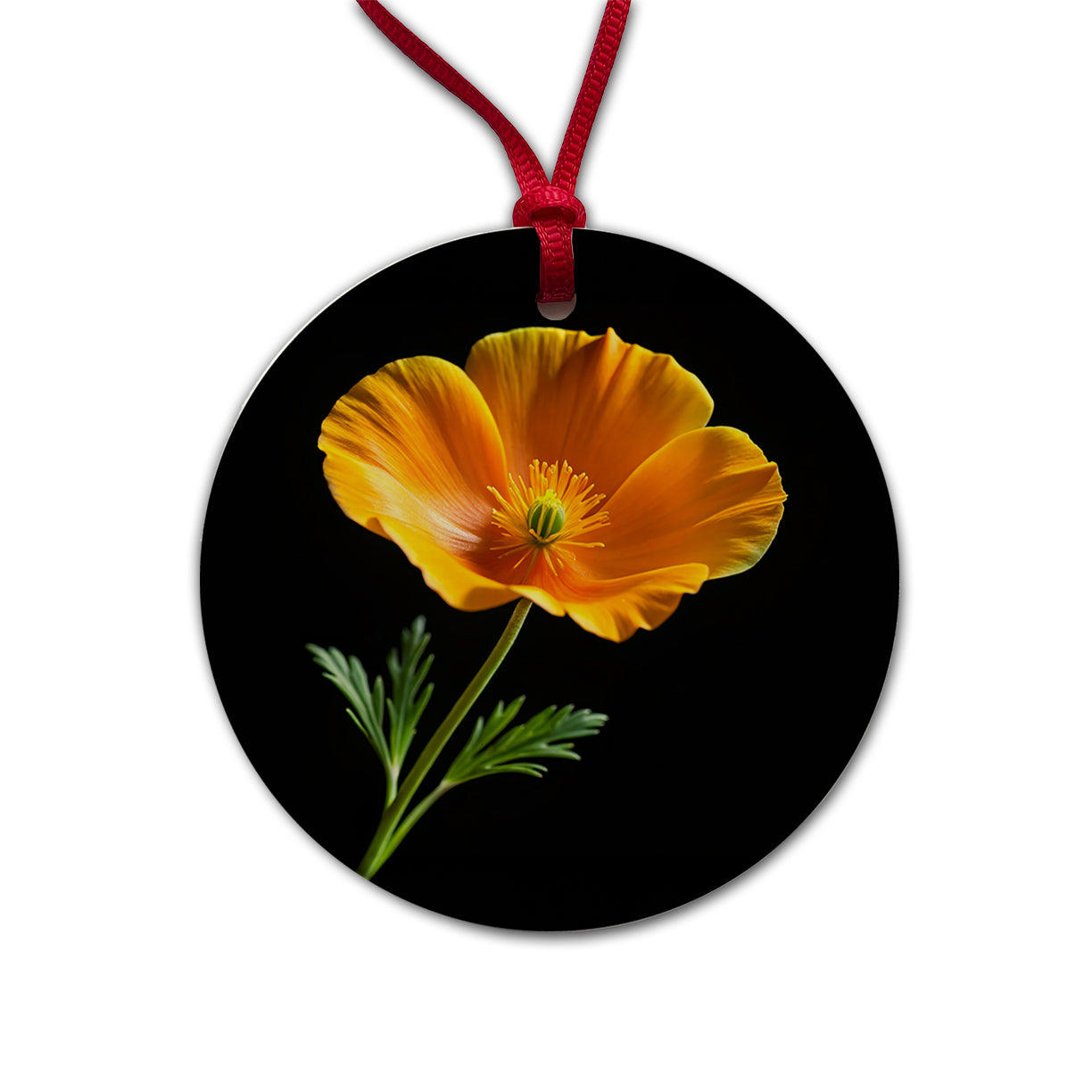 Orange California Poppy Flower Photo Round Ceramic Holiday Christmas Tree Ornament