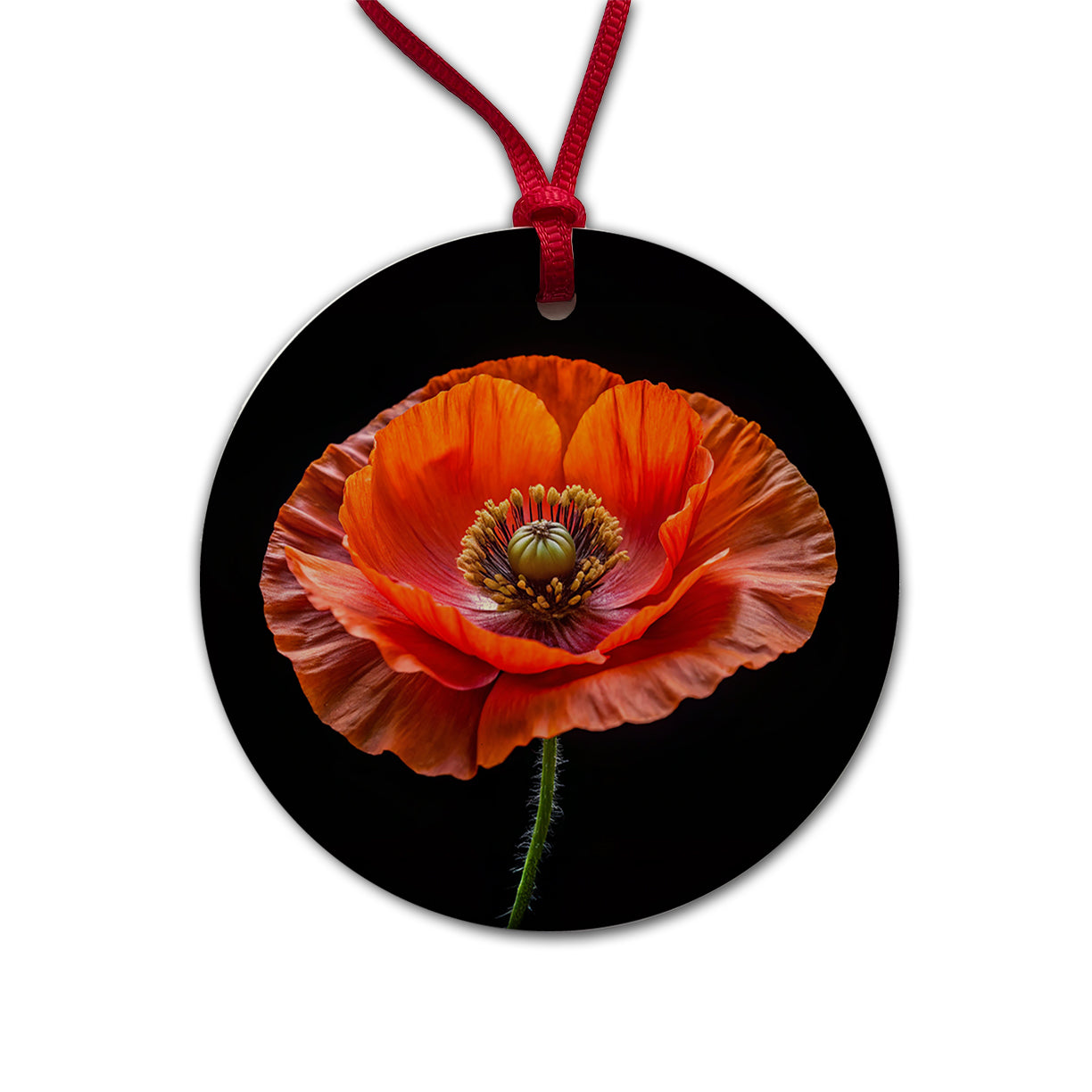 Orange Poppy Flower Photo Round Ceramic Holiday Christmas Tree Ornament