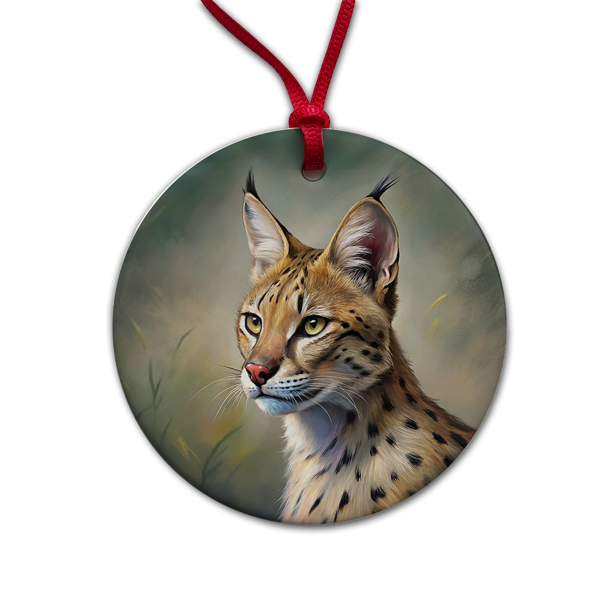 Serval Wild Cat Illustration Round Ceramic Holiday Christmas Tree Ornament