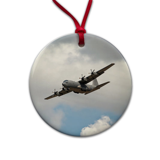 C-130 Hercules Military Transport Plane Round Ceramic Holiday Christmas Tree Ornament