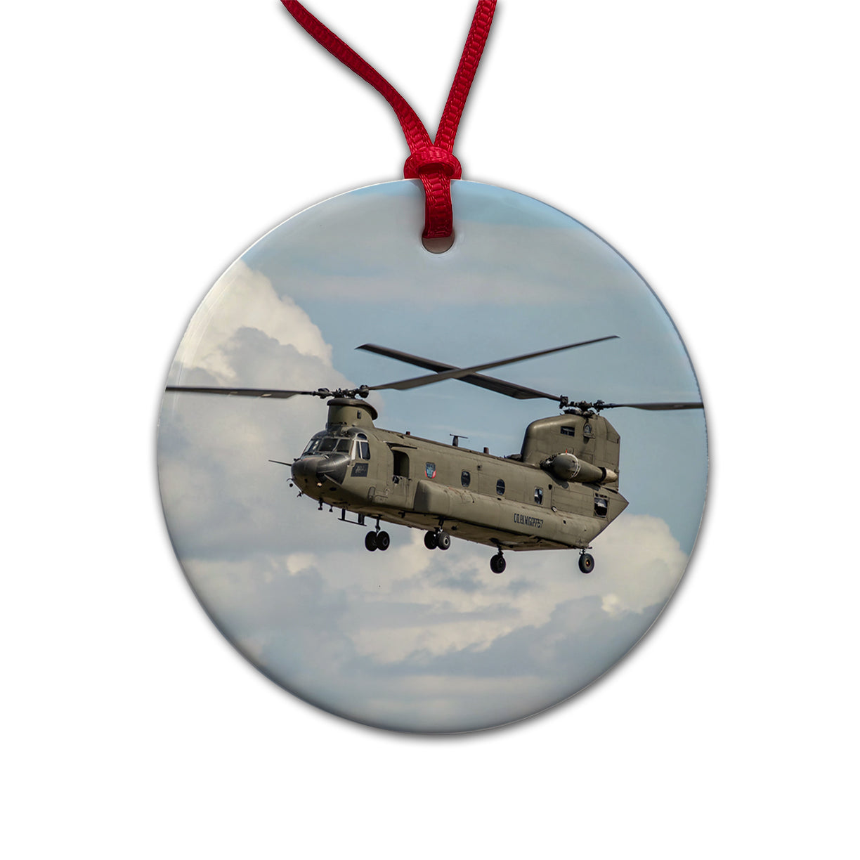 CH-47 Chinook Heavy-Lift Helicopter Round Ceramic Holiday Christmas Tree Ornament