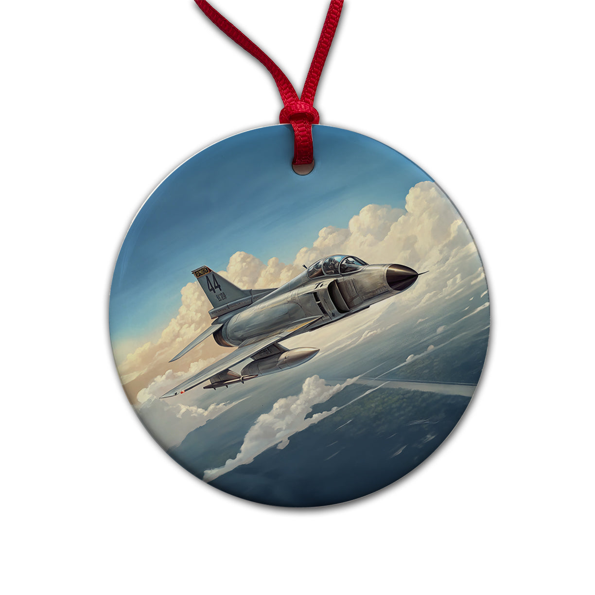 F-4 Phantom II Fighter Bomber Jet Plane Round Ceramic Holiday Christmas Tree Ornament