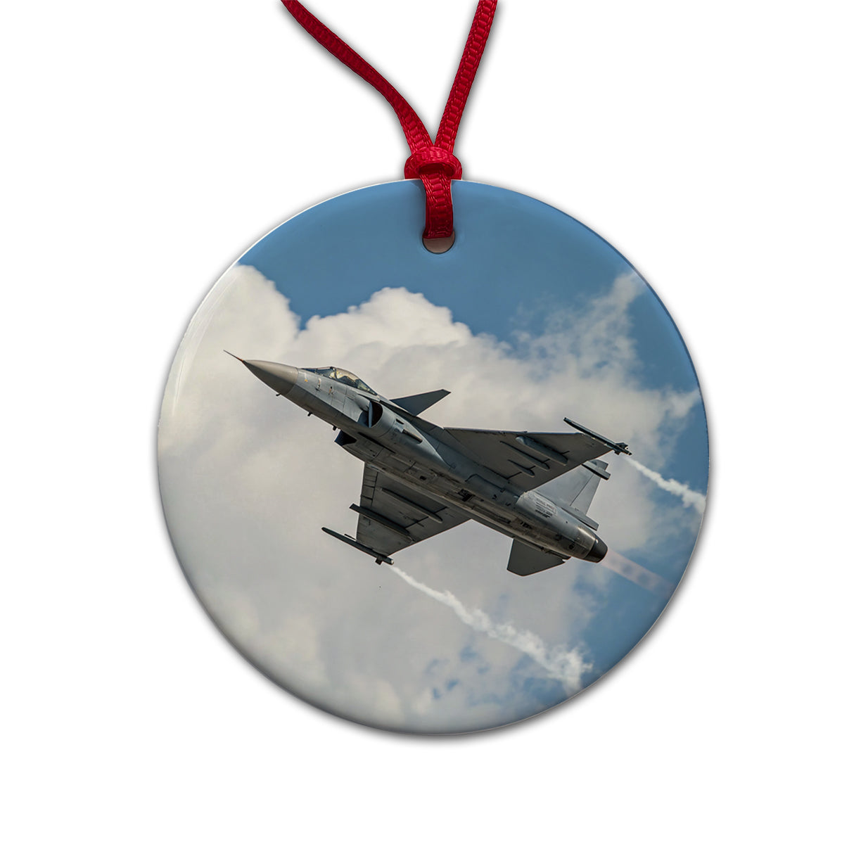 JAS 39 Gripen Multirole Fighter Jet Plane Round Ceramic Holiday Christmas Tree Ornament