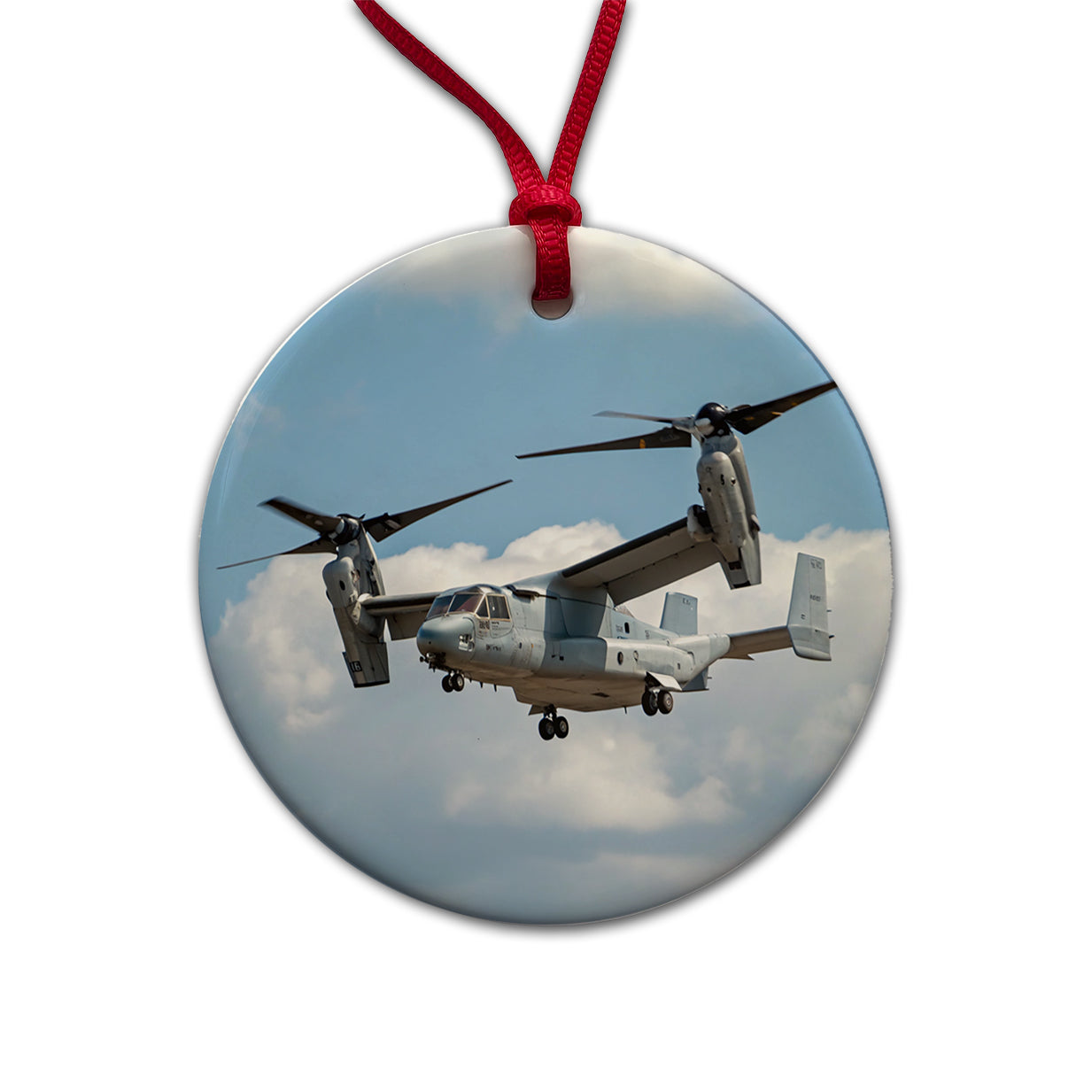 V-22 Osprey Tiltrotor Military Transport Round Ceramic Holiday Christmas Tree Ornament
