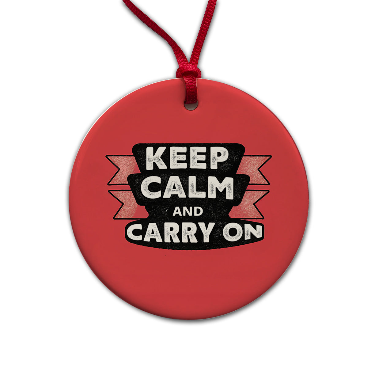 Keep Calm And Carry On Funny Round Ceramic Holiday Christmas Tree Ornament