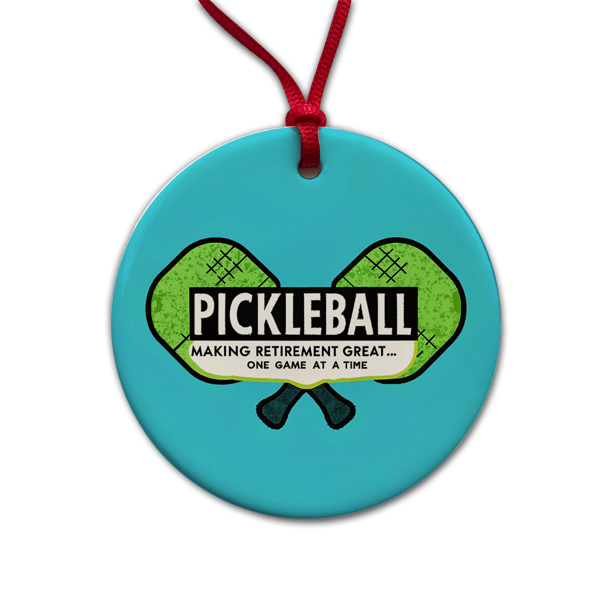 Pickleball Making Retirement Great One Game At A Time Round Ceramic Holiday Christmas Tree Ornament