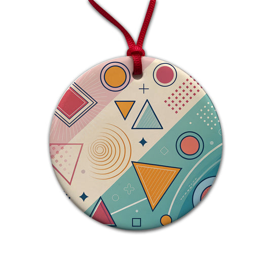 Abstract Geometric Shapes Colorful Round Ceramic Holiday Christmas Tree Ornament