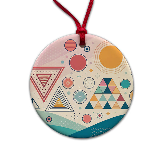 Abstract Geometric Shapes Retro Round Ceramic Holiday Christmas Tree Ornament