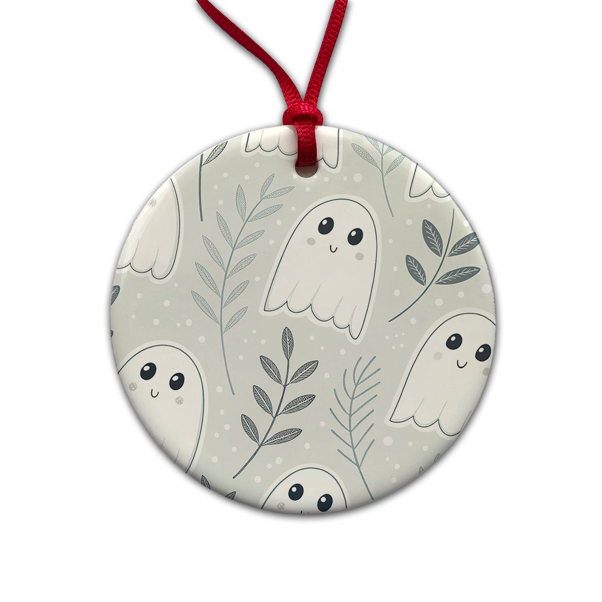 Adorable Ghosts Halloween Round Ceramic Holiday Christmas Tree Ornament