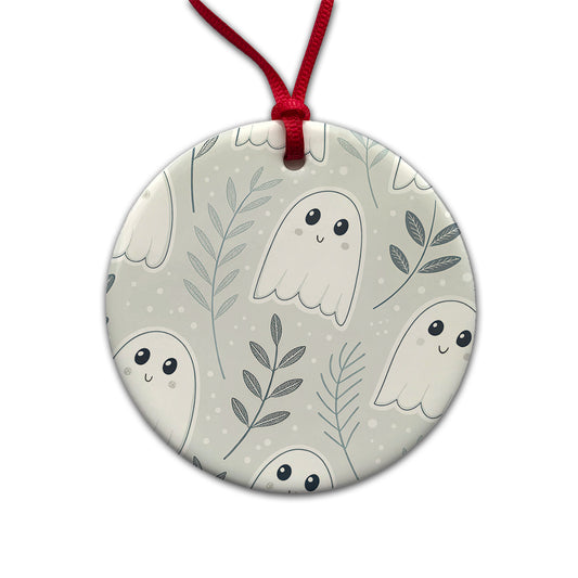 Adorable Ghosts Halloween Round Ceramic Holiday Christmas Tree Ornament
