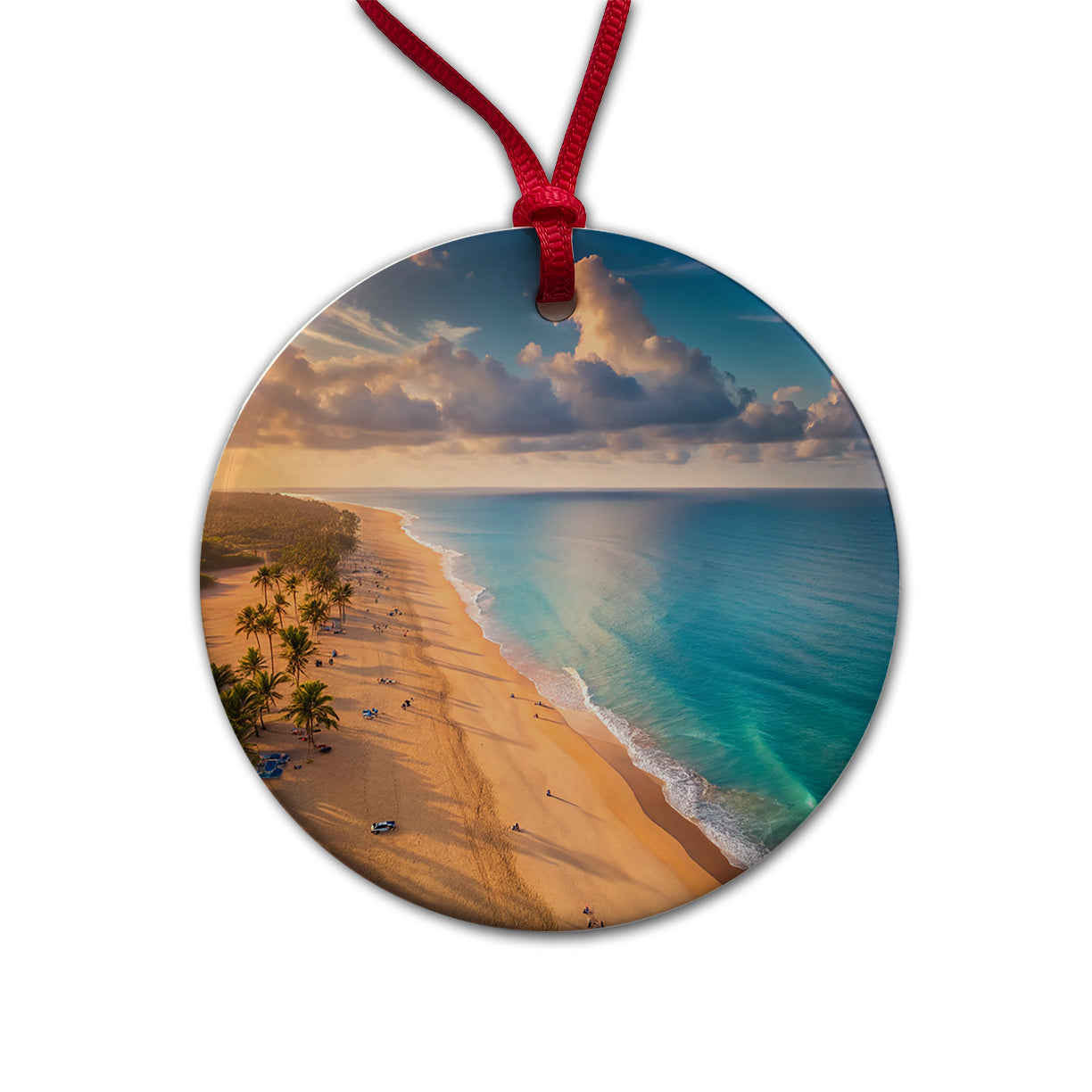 Aerial Beach Ocean View Island Vacation Round Ceramic Holiday Christmas Tree Ornament