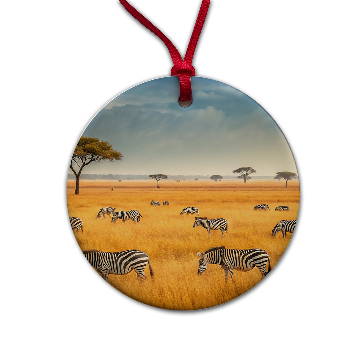 African Safari Zebras Round Ceramic Holiday Christmas Tree Ornament