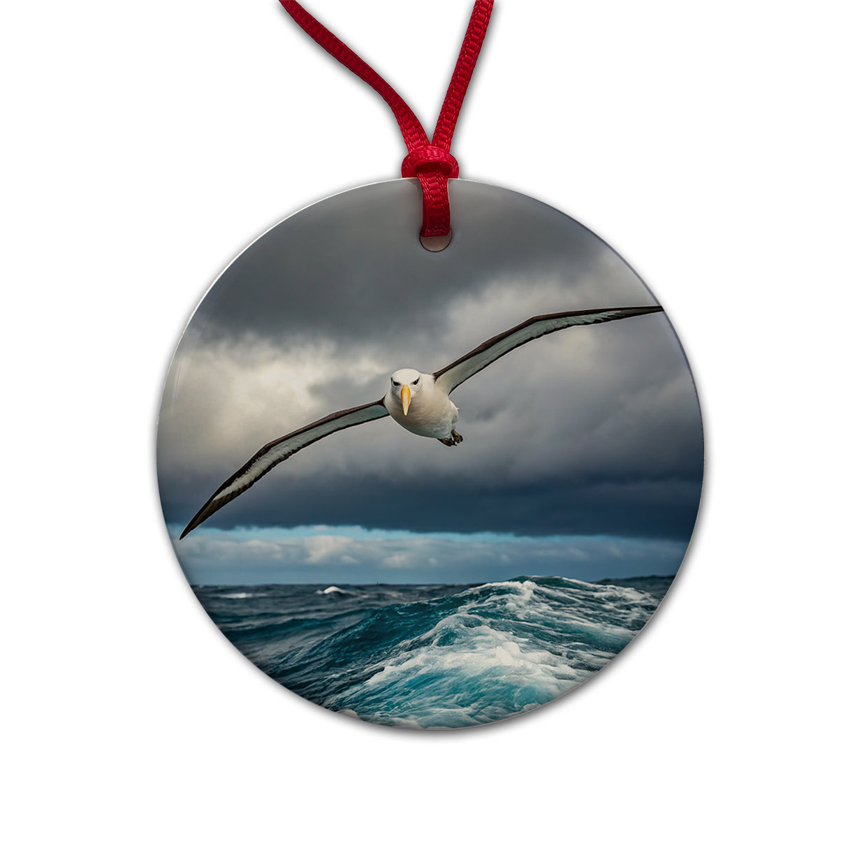 Albatross Bird Flying Over Ocean Photo Round Ceramic Holiday Christmas Tree Ornament