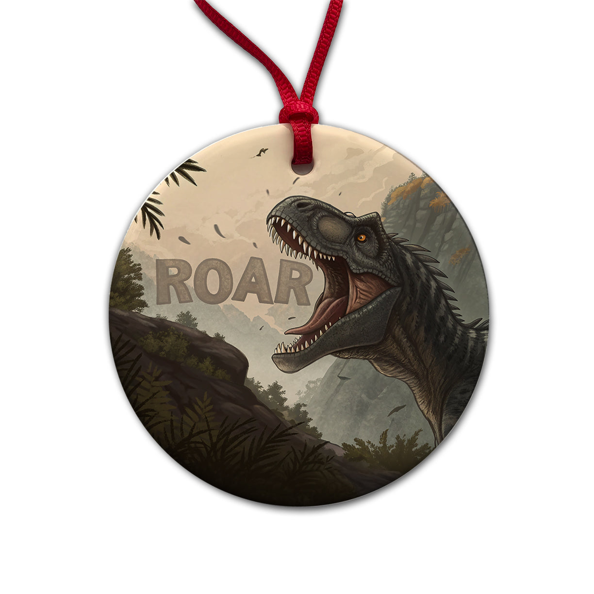 Allosaurus Roar Dinosaur Round Ceramic Holiday Christmas Tree Ornament