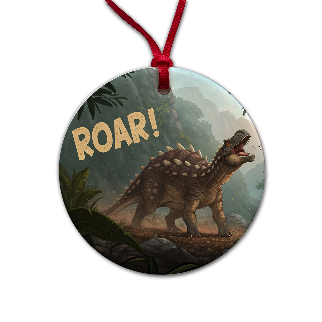 Ankylosaurus Roar Dinosaur Round Ceramic Holiday Christmas Tree Ornament