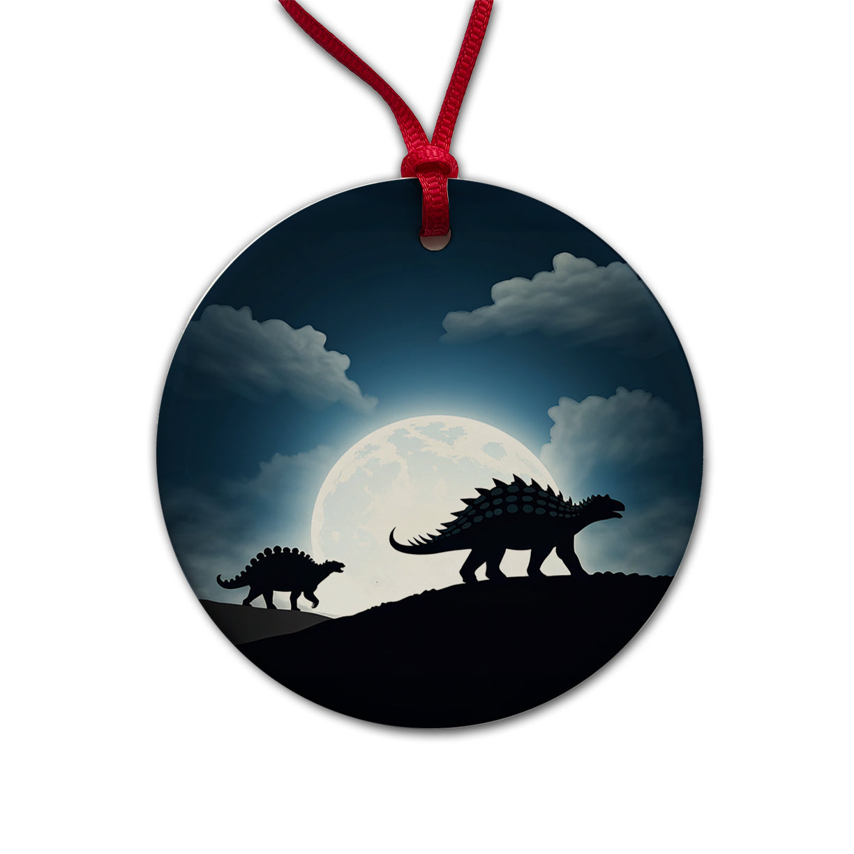 Ankylosaurus Silhouettes Dinosaurs Round Ceramic Holiday Christmas Tree Ornament