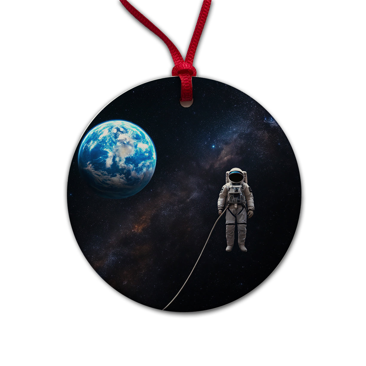 Astronaut Drifting In Space Earth Round Ceramic Holiday Christmas Tree Ornament