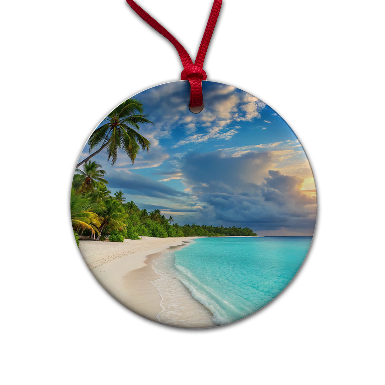 Bali Indonesia Beach Ocean Palm Trees Round Ceramic Holiday Christmas Tree Ornament