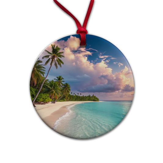 Bali Indonesia Beach Sand Ocean Round Ceramic Holiday Christmas Tree Ornament