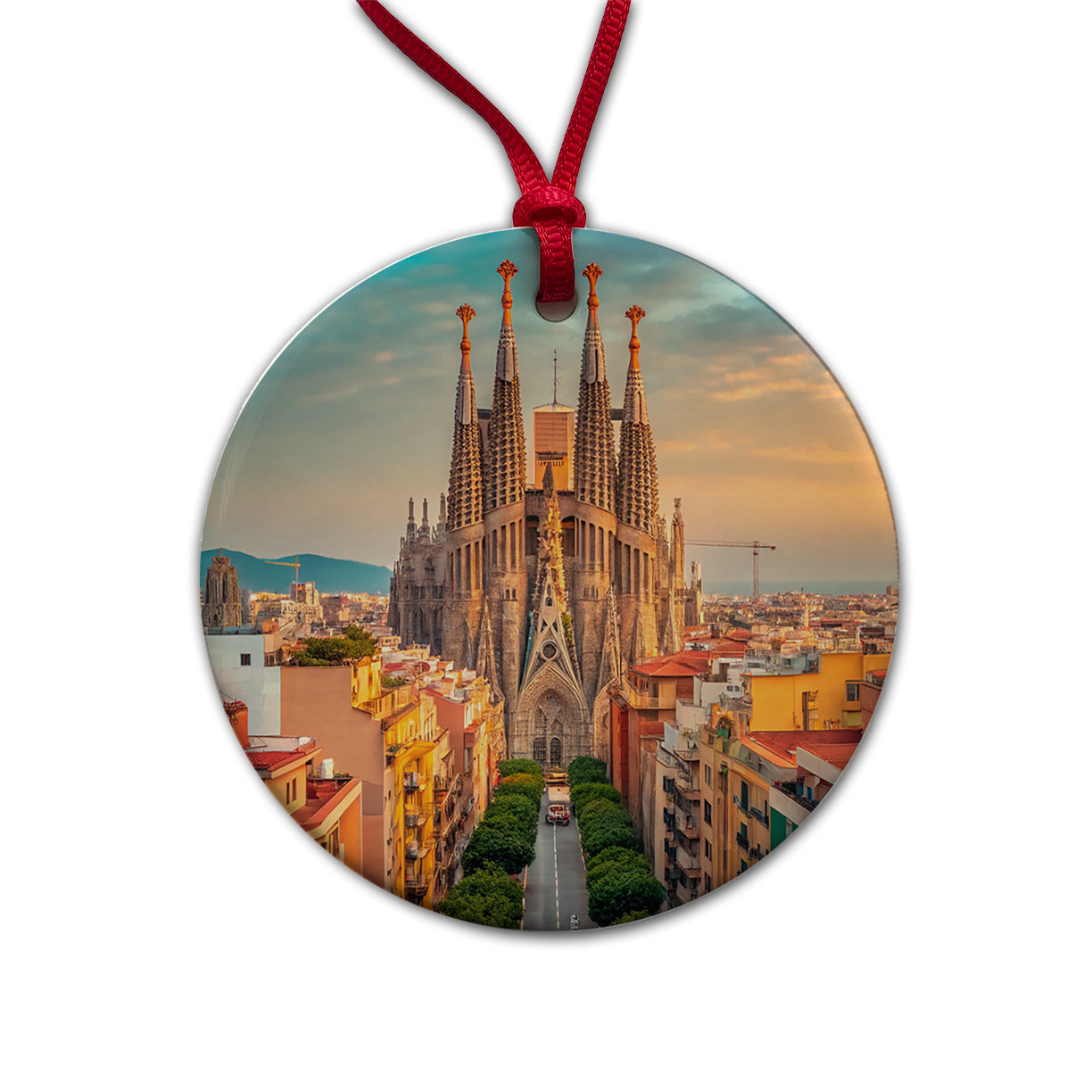 Barcelona Spain Beautiful Round Ceramic Holiday Christmas Tree Ornament