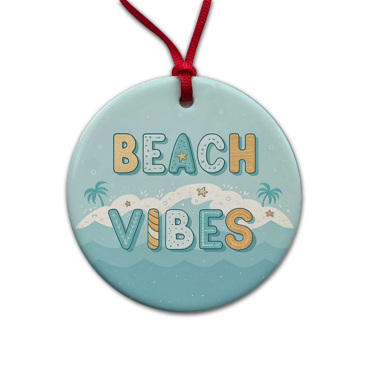 Beach Vibes Sea Foam Ocean Round Ceramic Holiday Christmas Tree Ornament