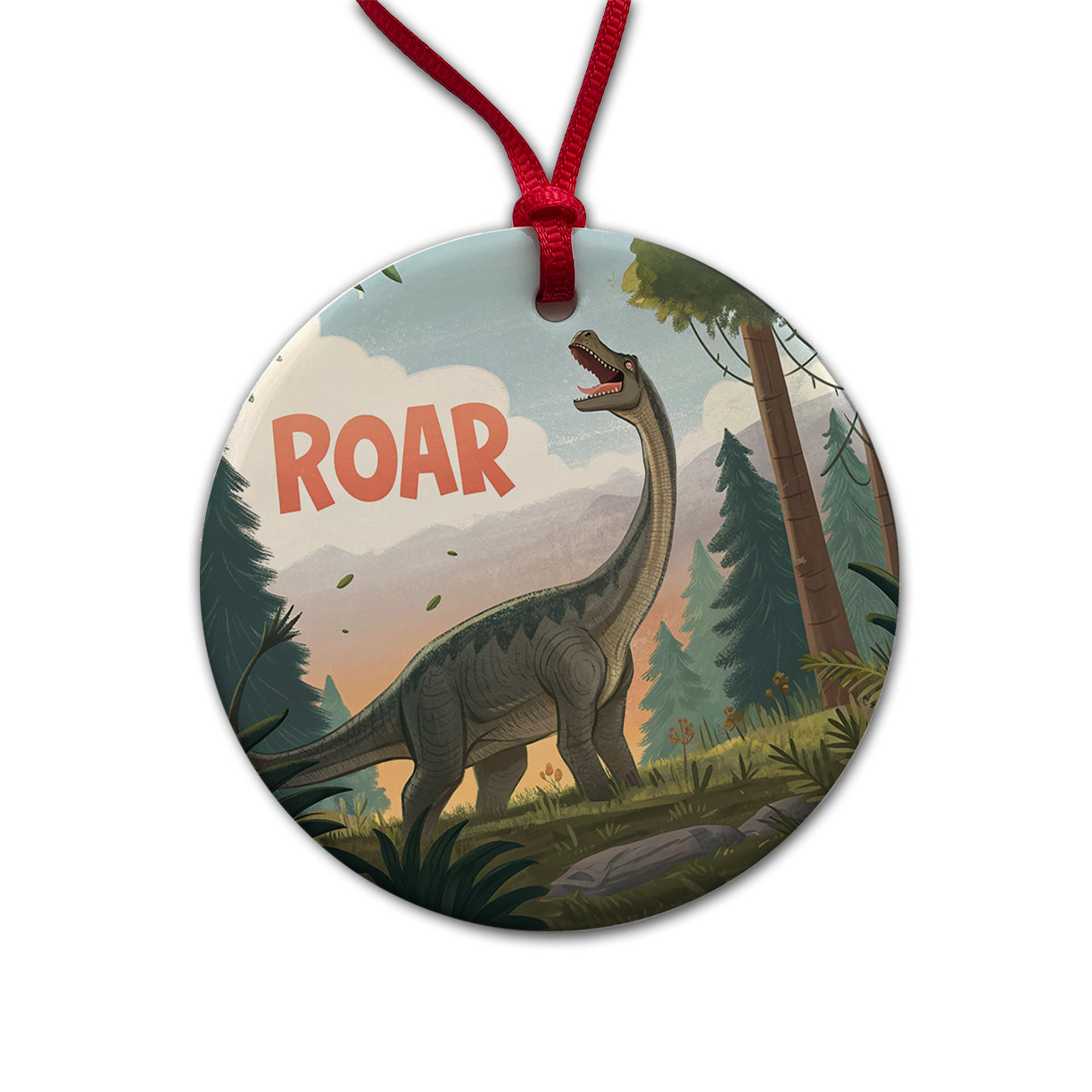 Brachiosaurus Roar Dinosaur Round Ceramic Holiday Christmas Tree Ornament