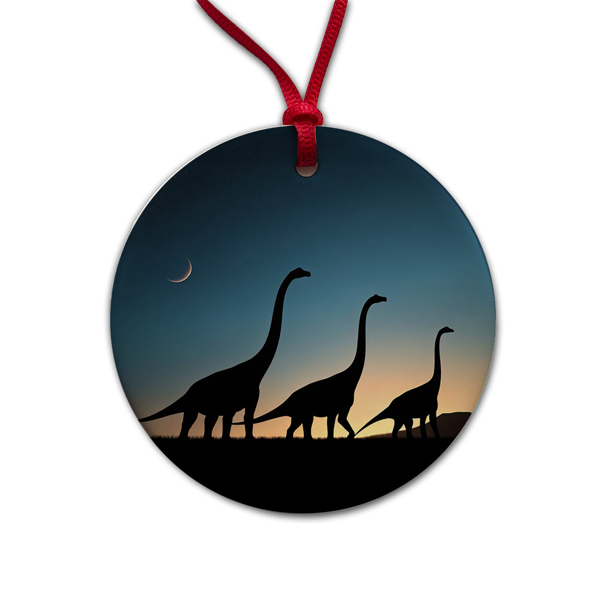 Brachiosaurus Silhouettes Dinosaurs Round Ceramic Holiday Christmas Tree Ornament