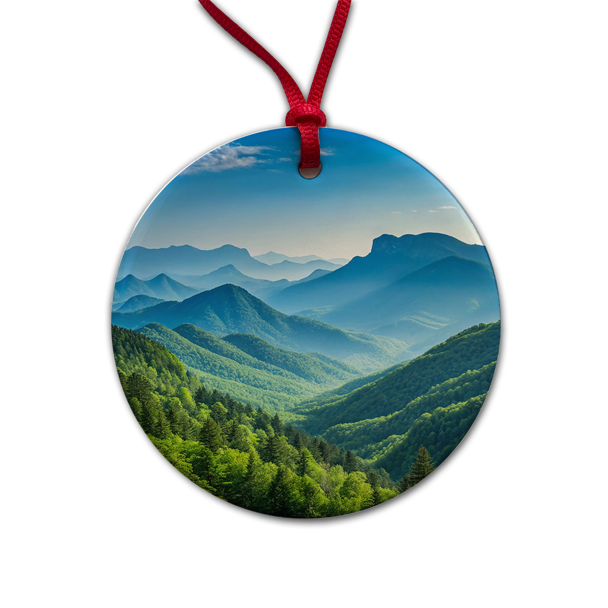 Breathtaking Mountain Views Forest Round Ceramic Holiday Christmas Tree Ornament