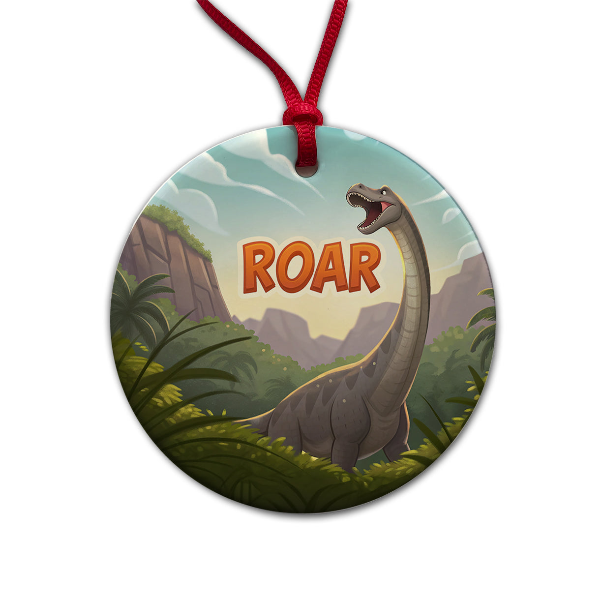 Brontosaurus Roar Dinosaur Cute Round Ceramic Holiday Christmas Tree Ornament